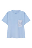Oversized t-shirt with embroidery decoration in blue/white