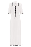 Knitted midi dress with edging in milk
