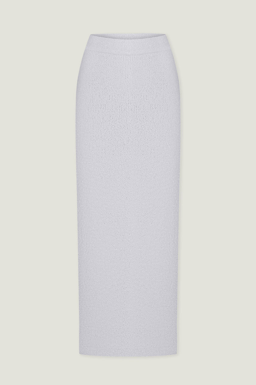 Knitted straight midi skirt in light gray