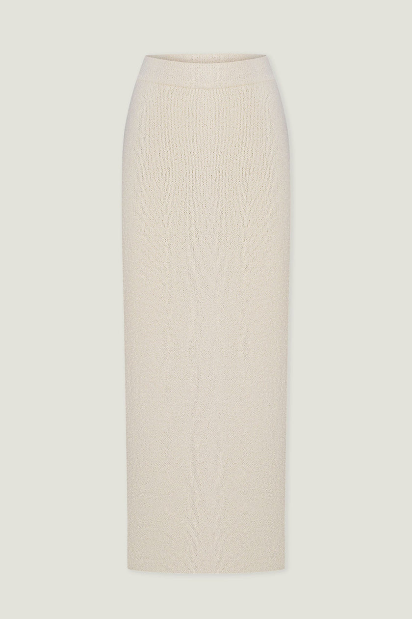 Knitted straight midi skirt in light gray