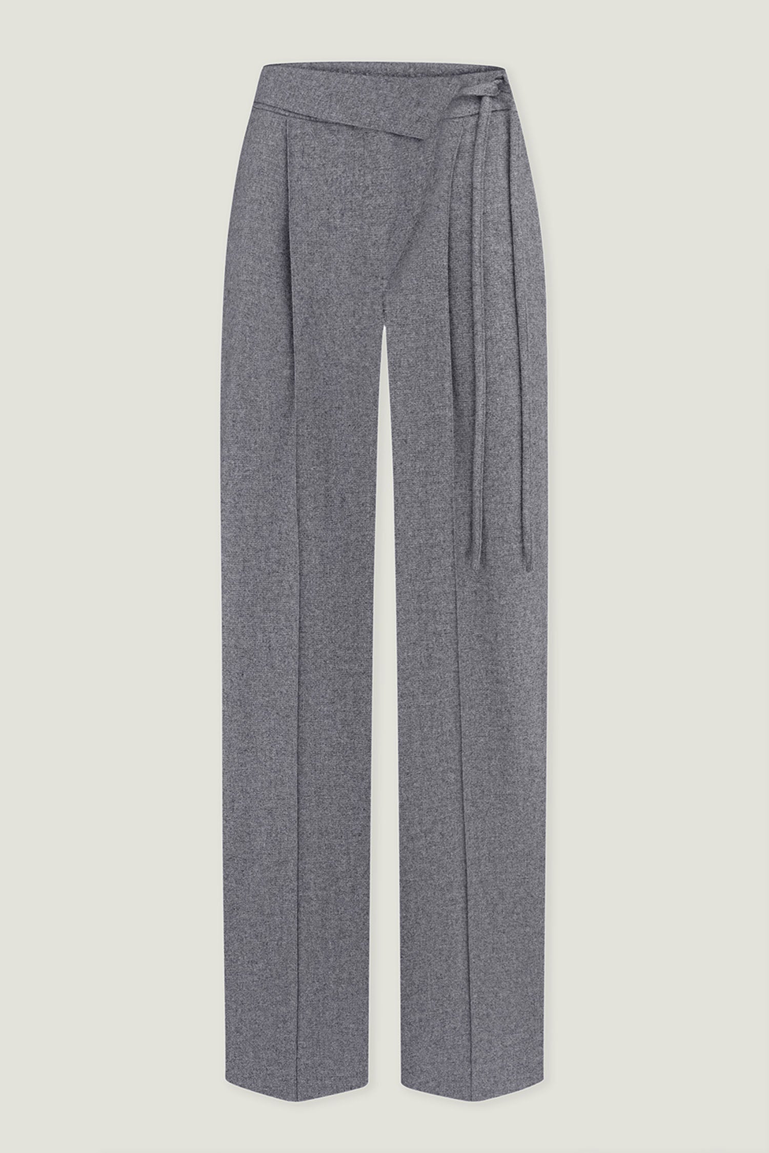 Woolen pants with a tie in black
