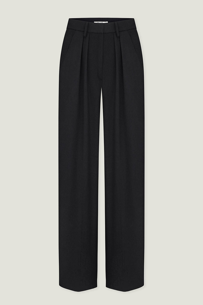 Low-rise woolen palazzo pants in black