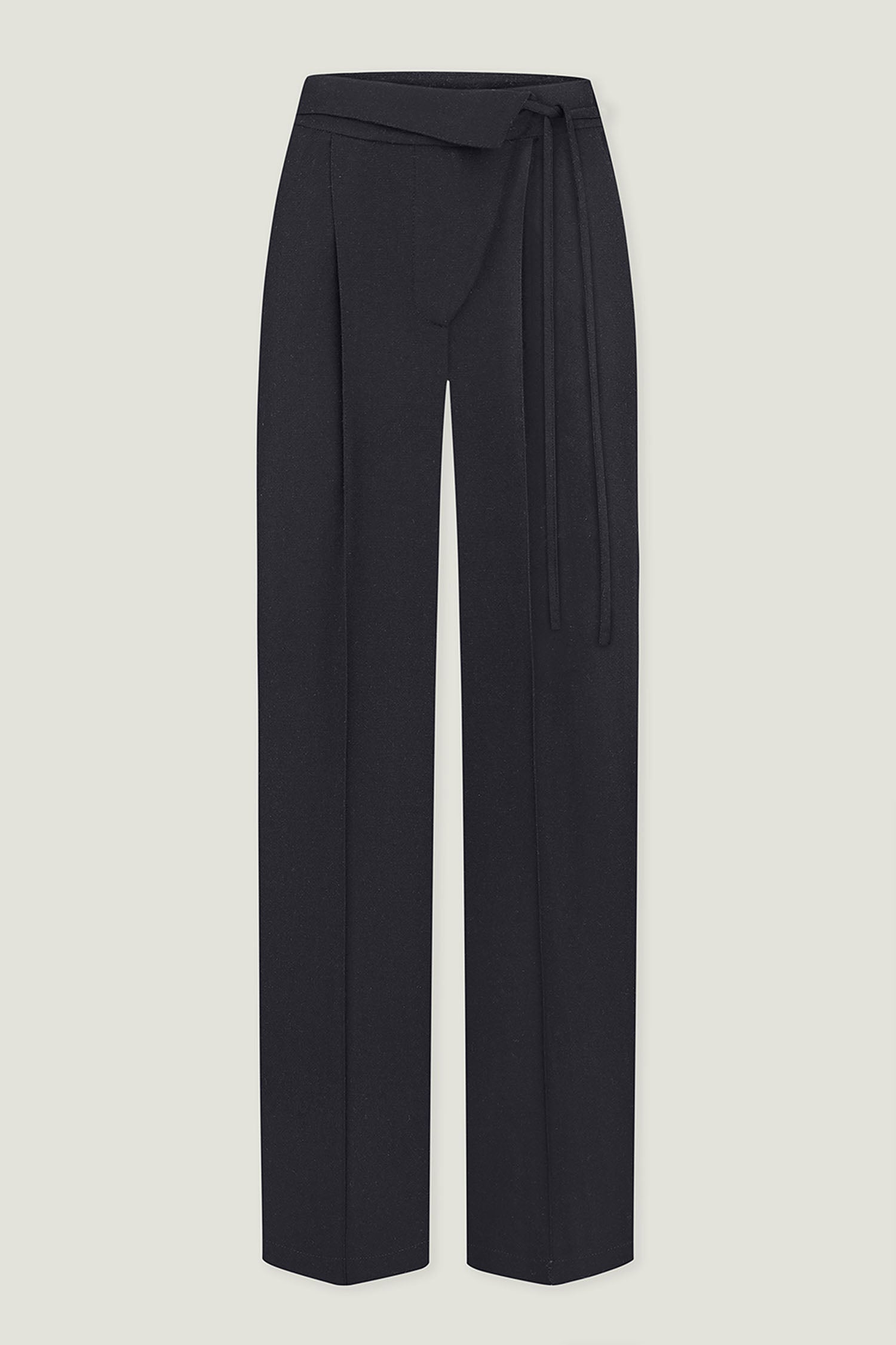 Woolen pants with a tie in black