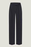 Woolen pants with a tie in black