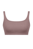 Ribbed crop top with thin straps in cappuccino