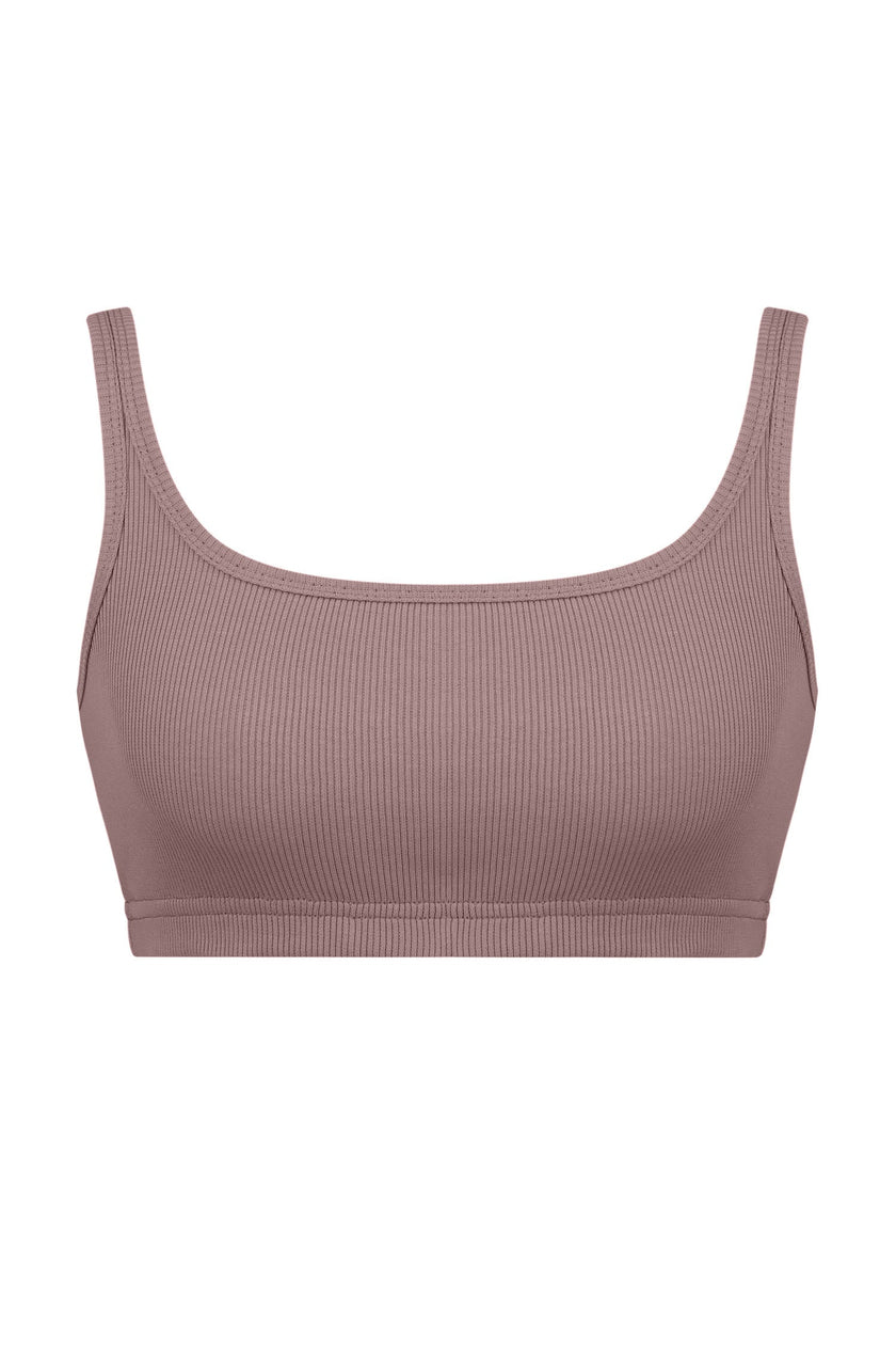 Ribbed crop top with thin straps in cappuccino