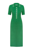 Knitted midi dress with edging in green/yellow