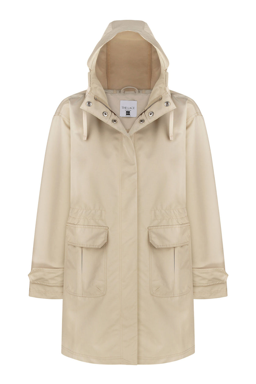 Lightweight parka with drawstring in khaki