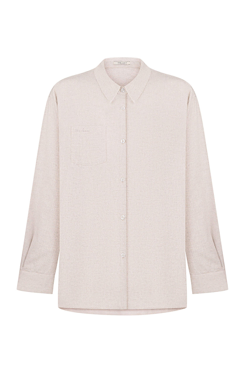 Shirt with patch pocket in cobalt/cream