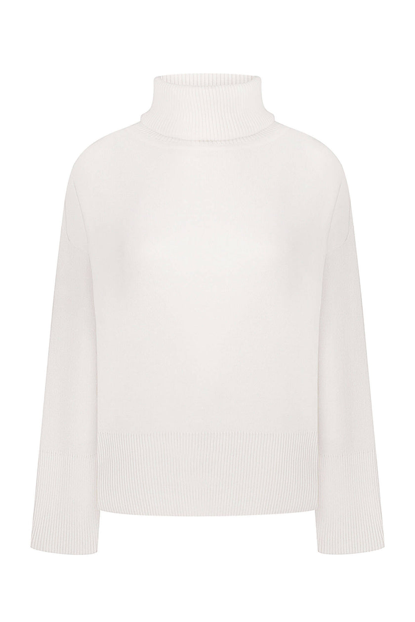 Knitted sweater with a voluminous neck