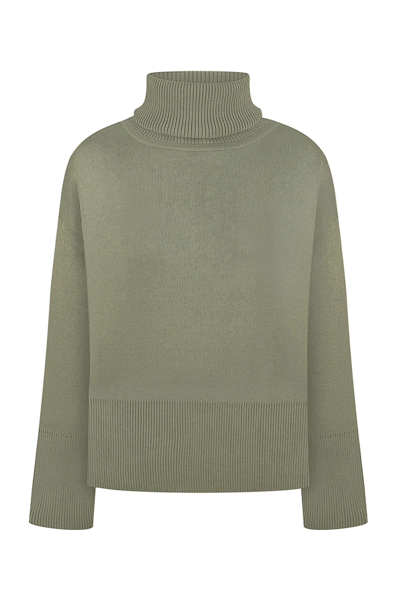 Knitted sweater with a voluminous neck