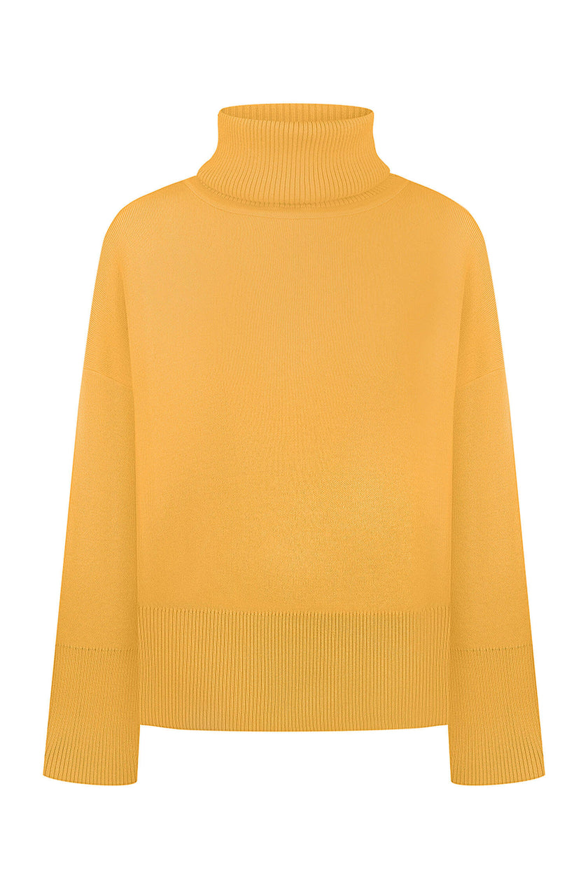 Knitted sweater with a voluminous neck