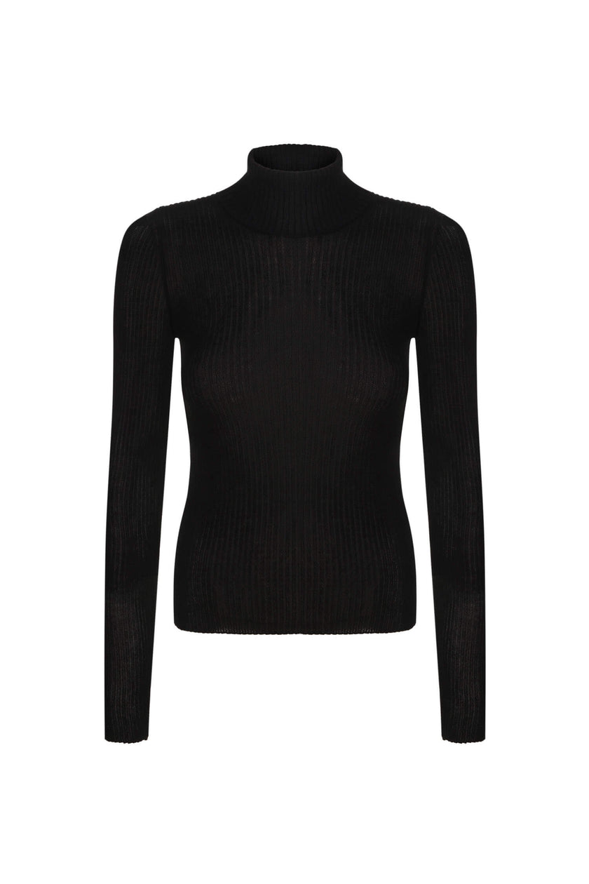 Thin ribbed turtleneck sweater in nude/black/gray