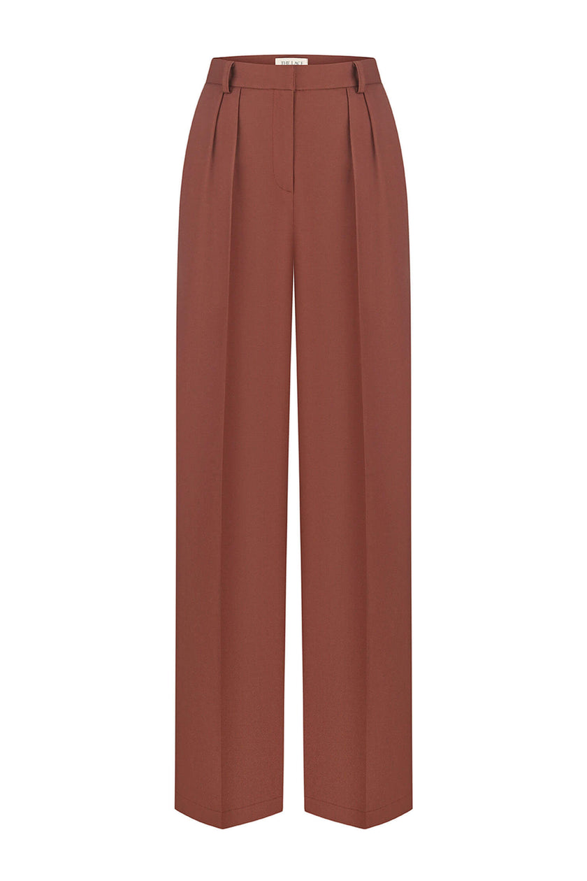 Palazzo pants with a low fit in chocolate/beige/gray