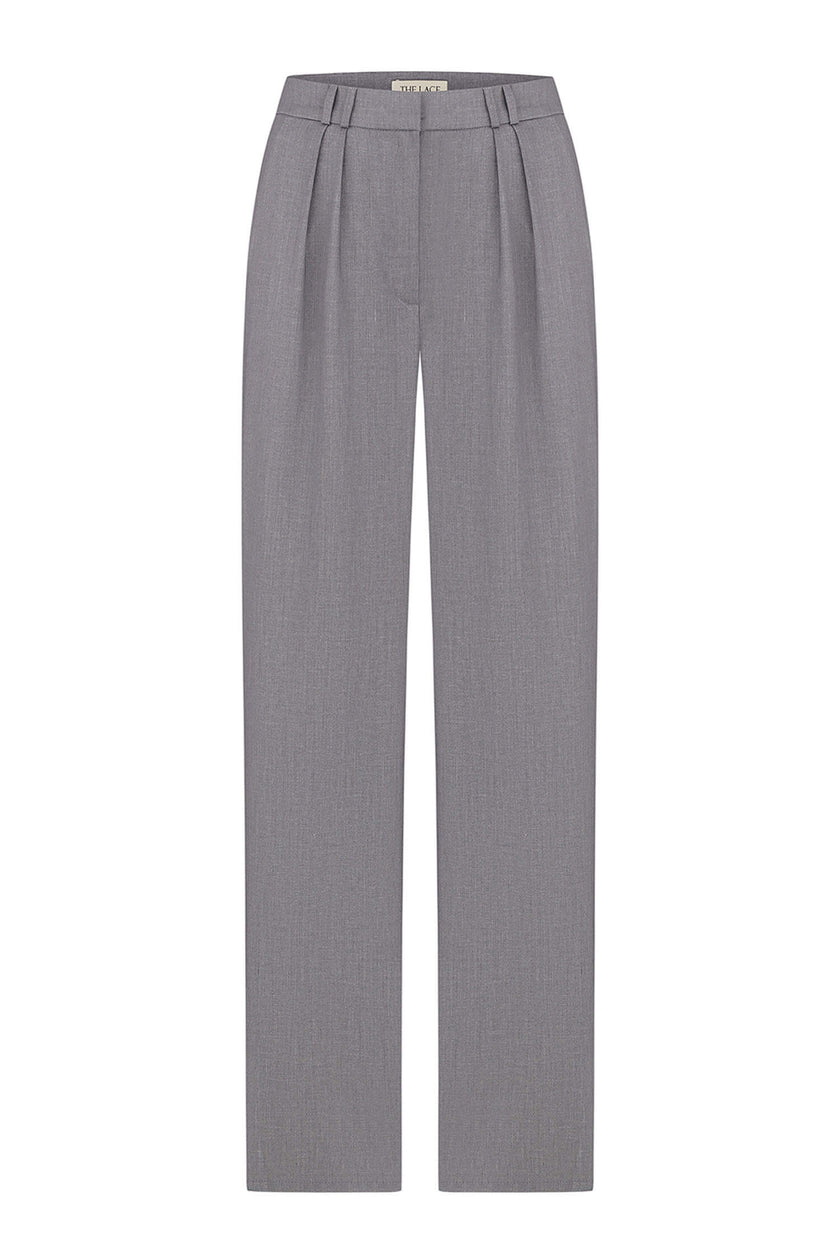 Palazzo pants with double tucks in gray/black