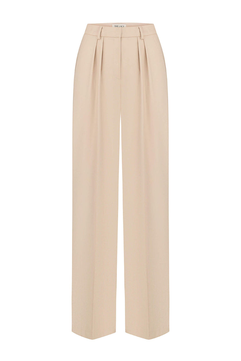 Palazzo pants with a low fit in chocolate/beige/gray