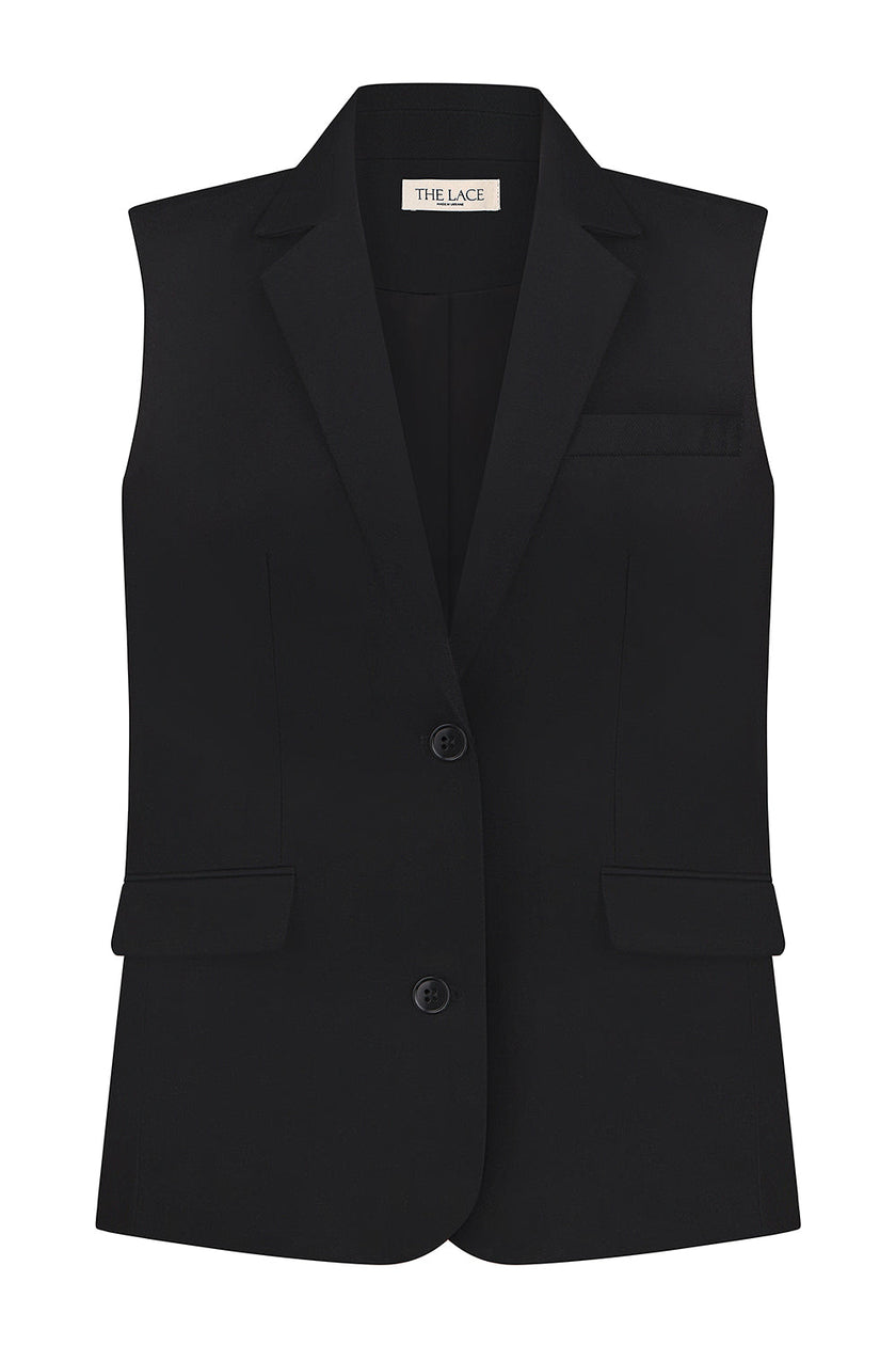 Elongated vest with costume fabric in black