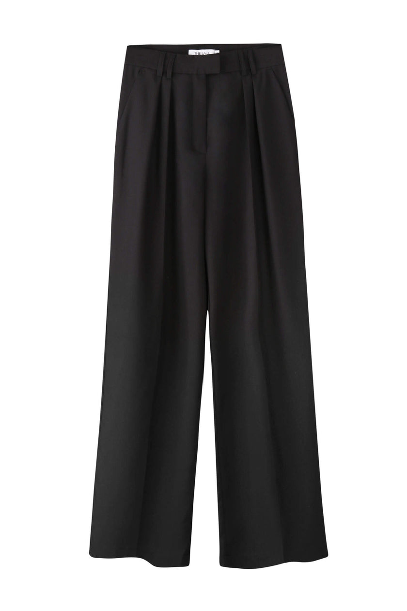 Palazzo pants with double tucks in gray/black