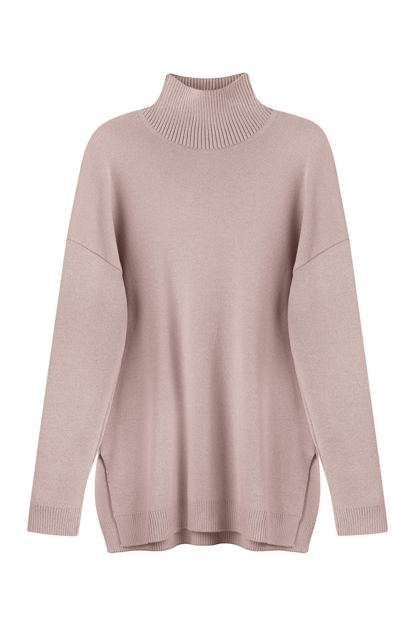Knitted sweater in sky blue/red/nude