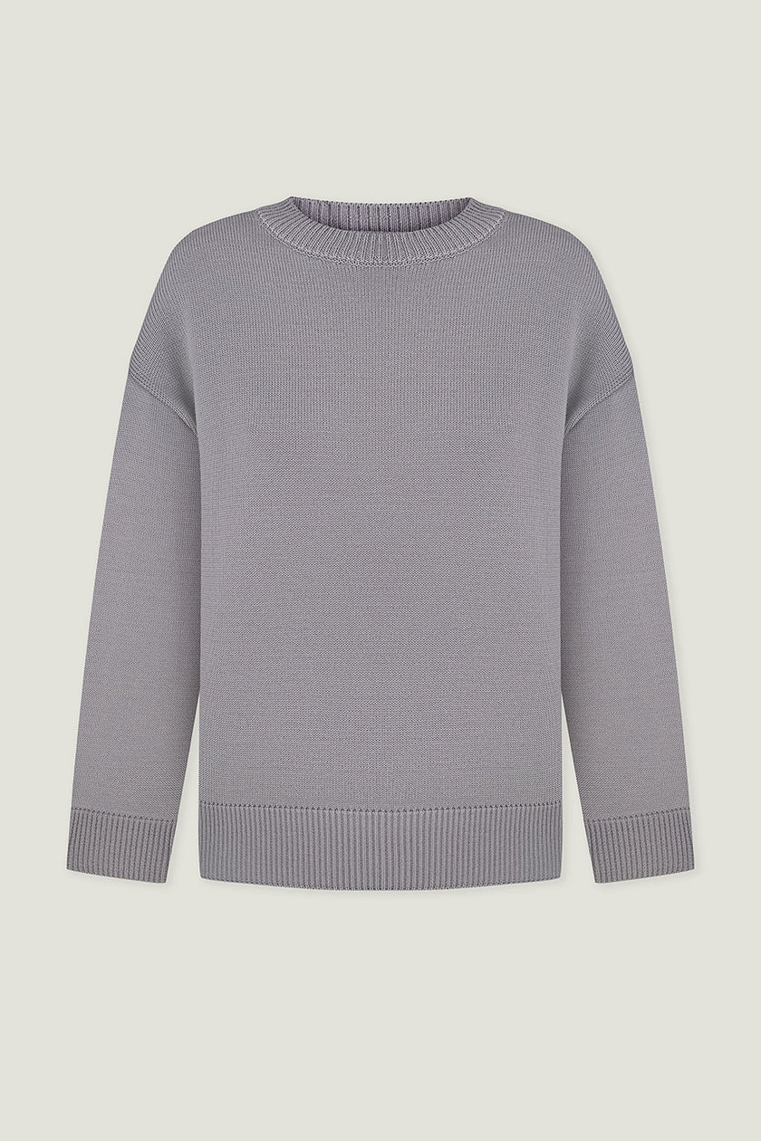 Gray merino wool round neck sweater