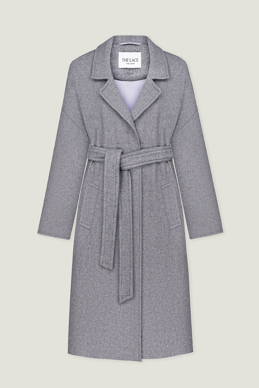 Woolen coat-robe in gray
