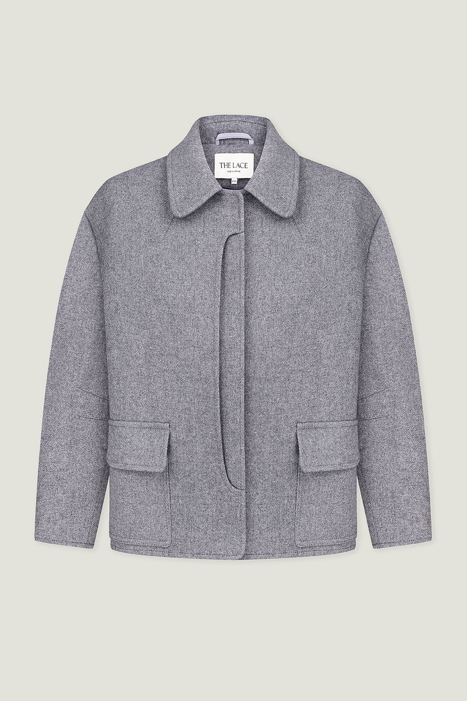 Black short wool coat with patch pockets