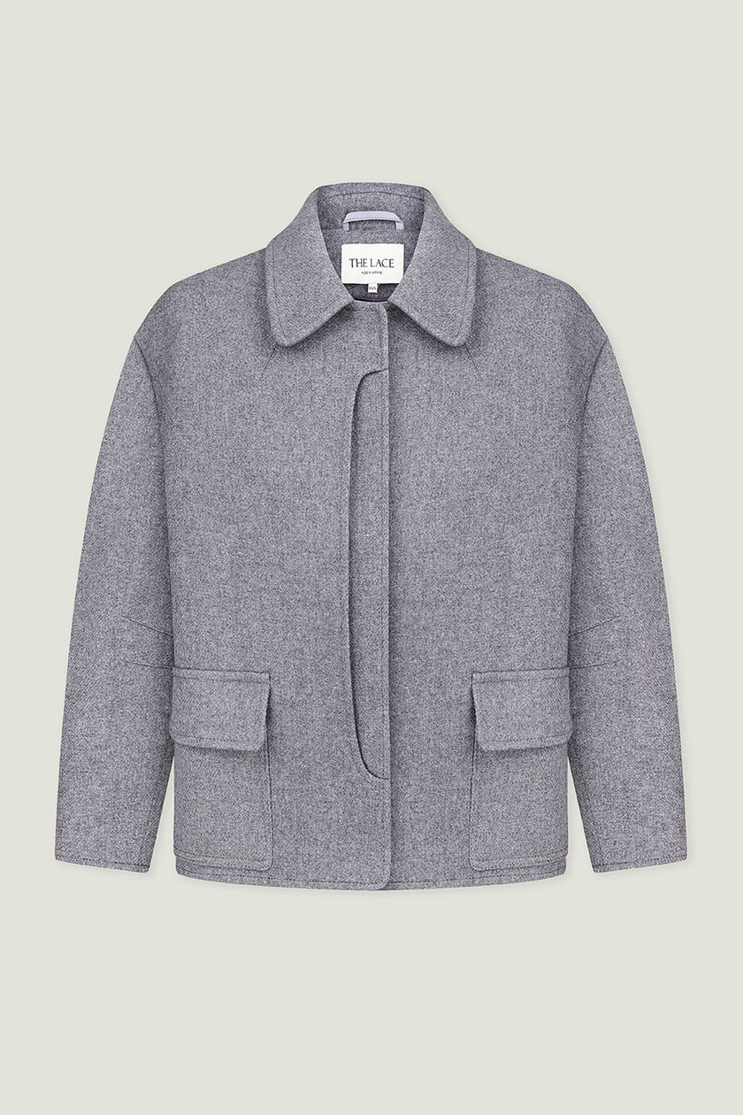 Black short wool coat with patch pockets