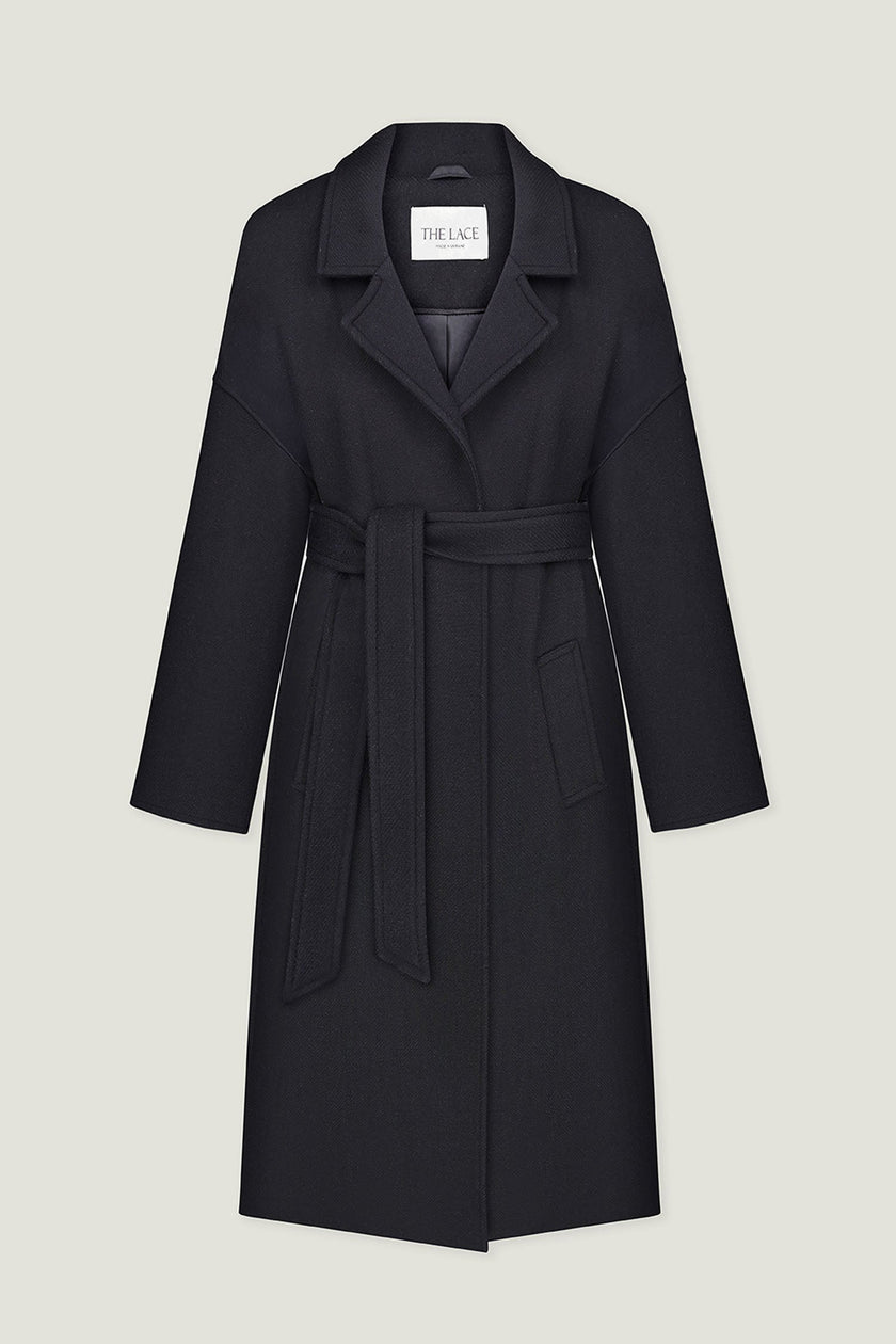 Woolen coat-robe in gray