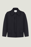 Black short wool coat with patch pockets