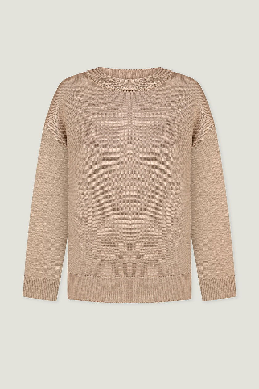 Gray merino wool round neck sweater