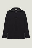 Oversized knitted sweater with a zipper in black