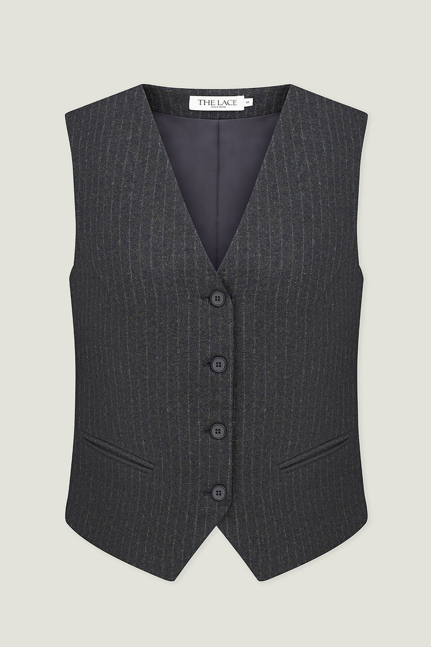 Classic woolen vest in a gray-green stripe