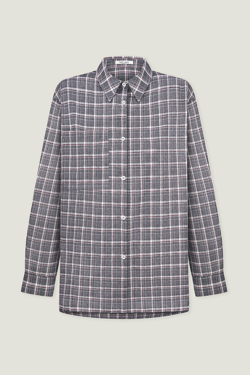 Shirt with a pocket in a beige check gray