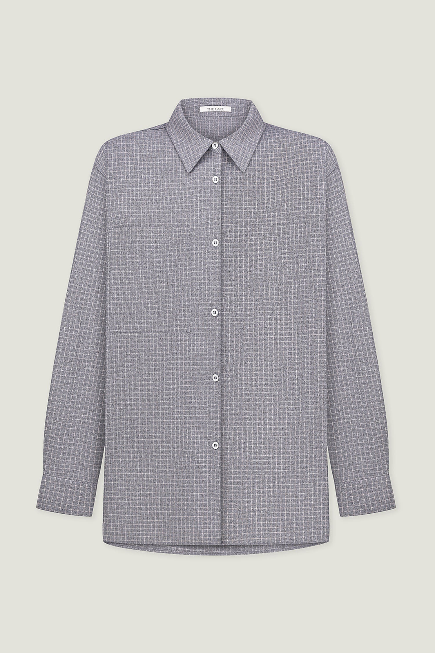Shirt with a pocket in a beige check gray
