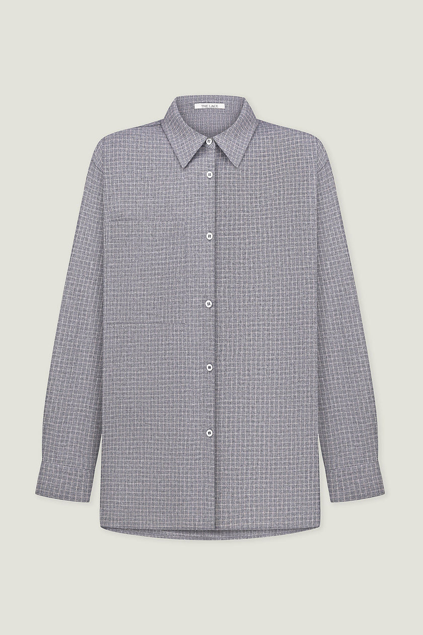 Shirt with a pocket in a beige check gray