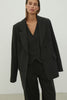 Double-breasted woolen jacket in a gray-green stripe