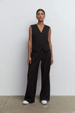 Palazzo pants with double tucks in gray/black