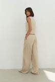Palazzo pants with a low fit in chocolate/beige/gray