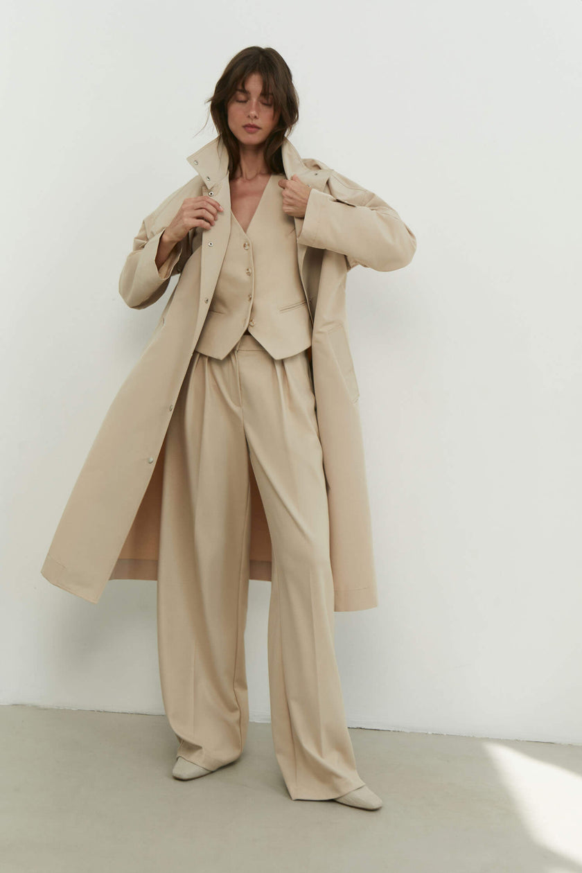 Palazzo pants with a low fit in chocolate/beige/gray