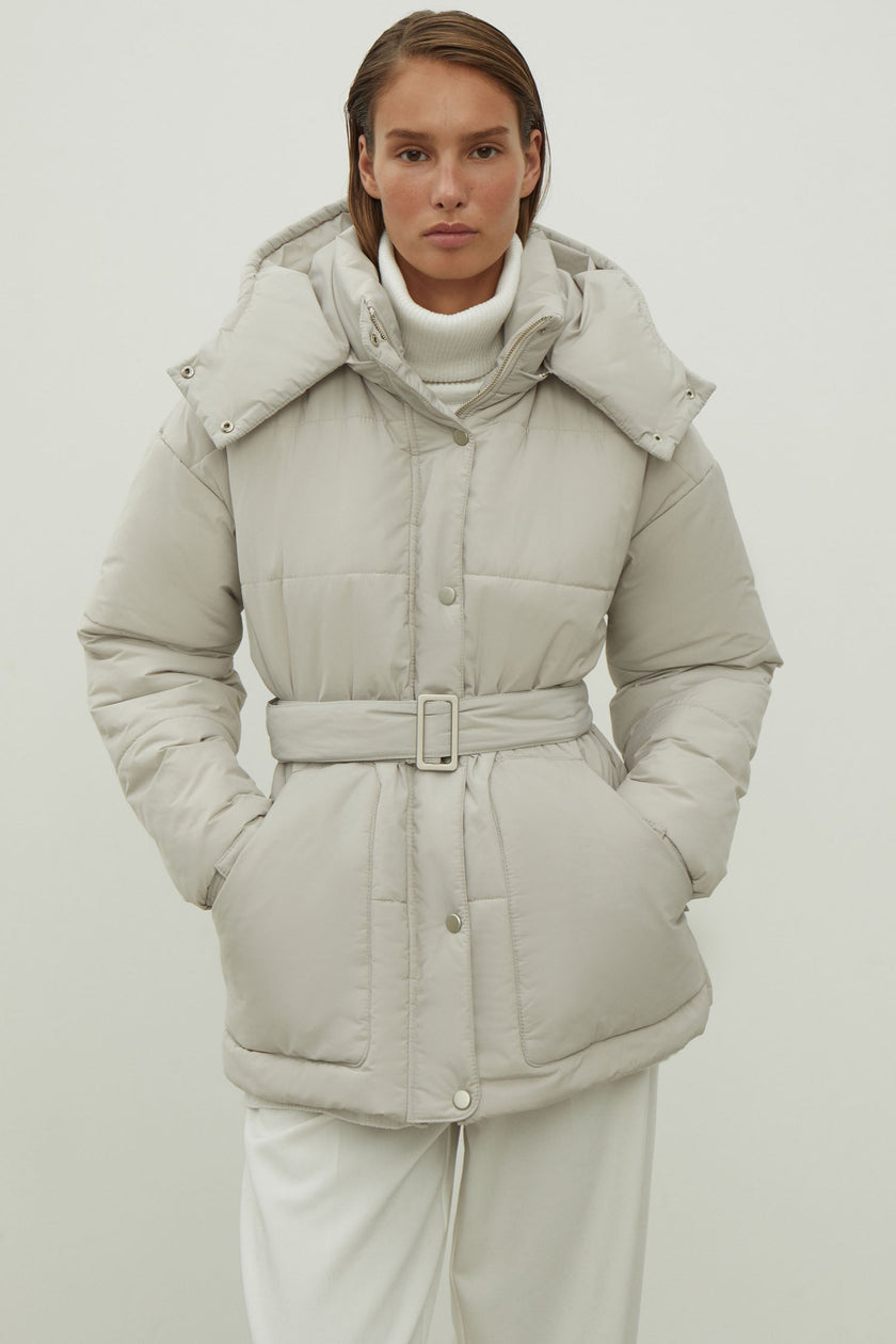 Women's jacket with a belt in graphite color