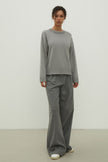 Gray merino wool round neck sweater