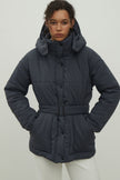 Women's jacket with a belt in graphite color