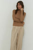 Thin ribbed turtleneck sweater in nude/black/gray