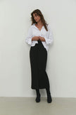 Midi skirt with front slit in cappuccino/black