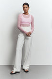 Sheer knitted crew neck jumper in pink/sky blue