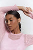 Sheer knitted crew neck jumper in pink/sky blue