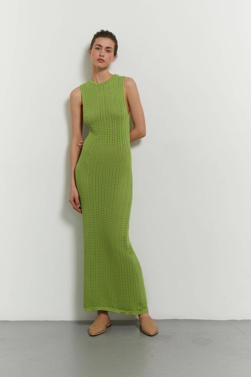 Knitted maxi dress in orange/green