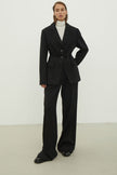 Low-rise woolen palazzo pants in black
