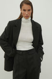 Woolen palazzo pants with a decorated belt in dark gray