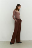 Palazzo pants with a low fit in chocolate/beige/gray